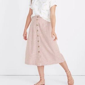 Madewell Patio Button-Front Midi Skirt in Clay Stripe Size 0